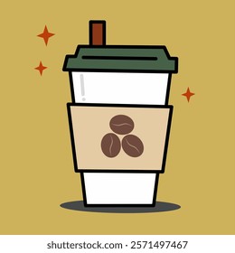 Paper Cup of Hot Coffee. Beverage drinks illustration. 