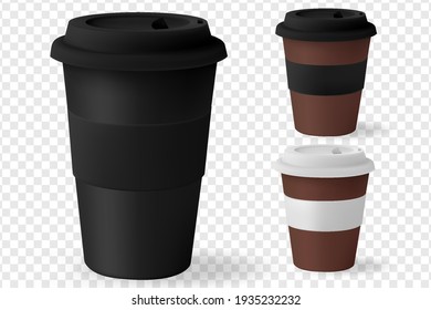 Paper cup for hot coffee with black lid isolated on white background. Takeaway blank small tea cup for your design text or banner of brand.