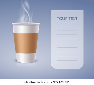 Paper Cup with hot drink and backdrop for text