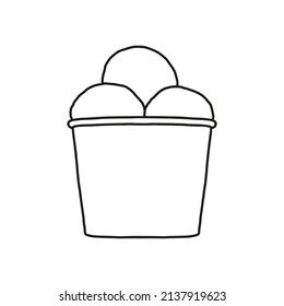 Paper cup with ice cream. Linear, vector realistic. Outline stock illustration.