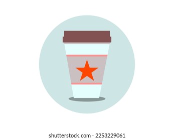 Icono de taza de papel en estilo plano. Tazas para refrescos, zumos o bebidas frías. Vidrio con sombra larga aislado sobre fondo de color. Icono de bebida. Comida rápida.