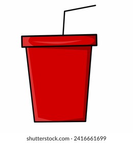 Paper cup icon in flat style. Red cup with straw, juice or cold drink. On a white background. Drink icon. Fast food. Vector illustration