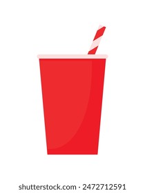 Paper cup icon in flat style. Red cups with straws for soda, juice or cold beverage. Hand drawing cartoon animated ice cup Isolated on transparent background. Drink icon. Fast food