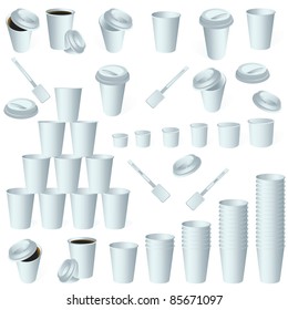 Paper cup icon set isolated on whit. Vector