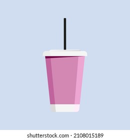Paper cup icon. Cup with straw and cap for soft drinks, soda and cold beverages. Vector illustration  nflat style