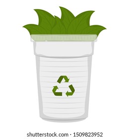 Paper cup with leaves and recycling symbol - Vector