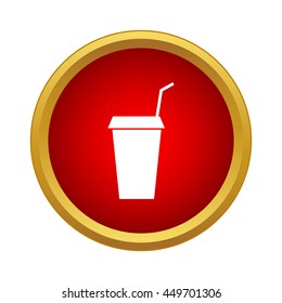 Paper cup with lid and straw icon in simple style on a white background