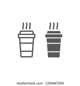Paper cup line and glyph icon, beverage and cafe, disposable cup sign, vector graphics, a linear pattern on a white background, eps 10.