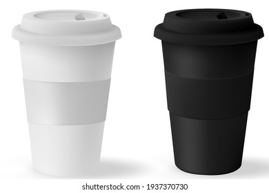 Paper cup mockup coffee with black lid isolated on white background. Take away tea cup empty blank copy space.
