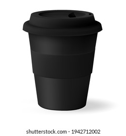 Paper cup mockup coffee with black lid isolated on white background. Take away tea cup empty blank copy space.