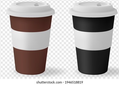 Paper cup mockup coffee with black lid isolated on white background. Take away tea cup empty blank copy space.