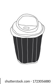 Paper cup naive spot illustration. Coffee to go line art on the white background
