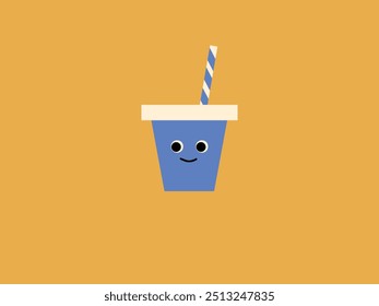 Xícara de papel sobre fundo amarelo. Café, chá, bebida quente. Ilustração vetorial