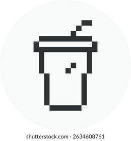 Ícone de pixel de copo de papel, refrigerante de refrigerante de linha com projeto de vetor de palha. Excelente para celular, web design, jogo, etc.