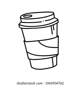 Paper cup with plastic lid. Tea, coffee. Coffee icon. Vector on a white background.