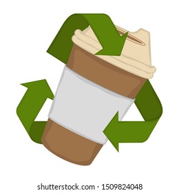Paper cup in a recycling symbol - Vector illustration