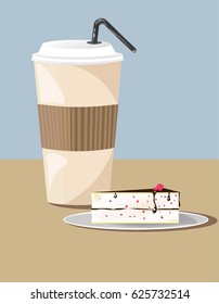 Paper cup with a straw and a dessert