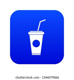Paper cup with straw icon digital blue for any design isolated on white vector illustration
