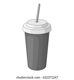 Paper cup with straw icon in monochrome style isolated on white background vector illustration