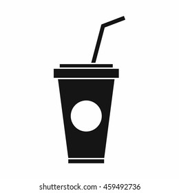 Paper cup with straw icon in simple style isolated on white background. Drink symbol