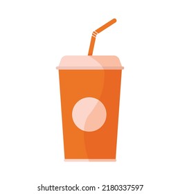taza de papel con paja sobre fondo blanco aislado.Ilustración plana vectorial de color