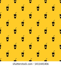Paper cup with straw pattern seamless vector repeat geometric yellow for any design