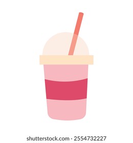 Paper cup with straw, pink color. Vector illustration, isolated on white background.