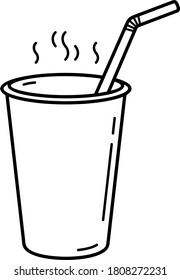 Tubo de papel con paja. Icono de contorno del vector.
