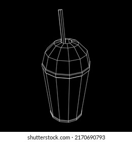 Paper cup with straws for soda, juice or cold beverage. Drink Fast food. Wireframe low poly mesh vector illustration