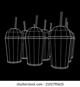 Paper cup with straws for soda, juice or cold beverage. Drink Fast food. Wireframe low poly mesh vector illustration