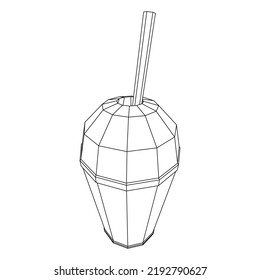 Paper cup with straws for soda, juice or cold beverage. Drink Fast food. Wireframe low poly mesh vector illustration