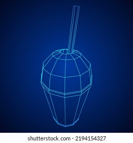 Paper cup with straws for soda, juice or cold beverage. Drink Fast food. Wireframe low poly mesh vector illustration