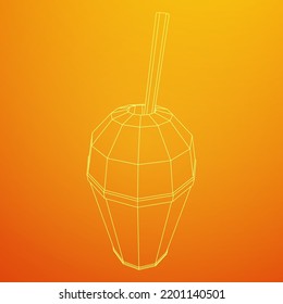 Paper cup with straws for soda, juice or cold beverage. Drink Fast food. Wireframe low poly mesh vector illustration