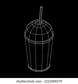 Paper cup with straws for soda, juice or cold beverage. Drink Fast food. Wireframe low poly mesh vector illustration