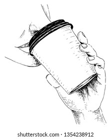 Paper cup, take away coffee hand drawing illustration. Drink coffee.