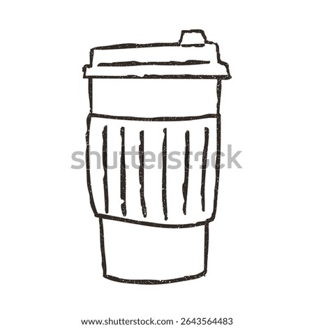 Paper cup for take away coffee or tea, hand drawn doodle, vector illustration isolated on white background. Outline sketch style with grunge vintage texture. To go beverage, cafe concept.
