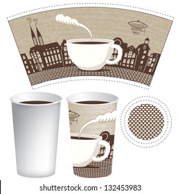 paper cup for tea or coffee with a picture of the old town