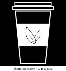 Paper cup of tea. Vector illustration of a glass with tea. Logo icon leaves of tea for a paper cup.