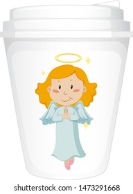 Paper cup template with happy angel illustration