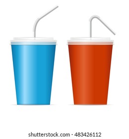 Paper Cup Template for Soda Set. Red and Blue. Vector illustration