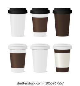 Paper cup templates set. Vector objects. Takeaway cups set