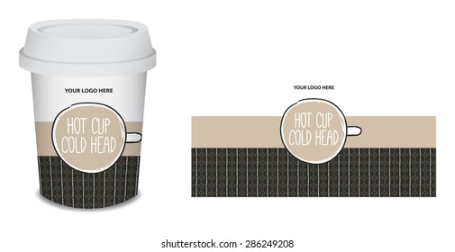 Paper cup/mug coffee design for your company in vector, white, brown. Only add your logo.