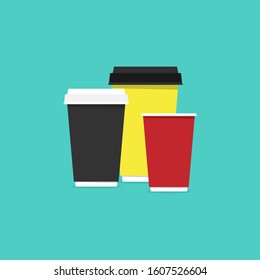 Paper cups for cold and hot drinks, as well as for vending machines. Vector illustration in a flat style