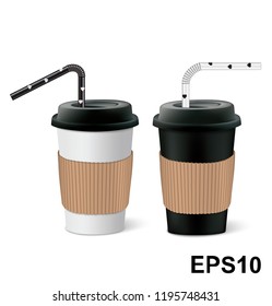 Paper cups with cover and tubes. Vector illustration