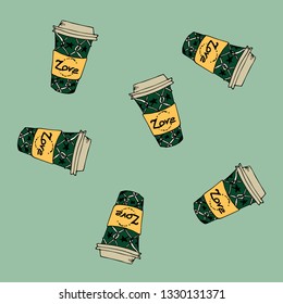 paper cups with a drink on a blue background