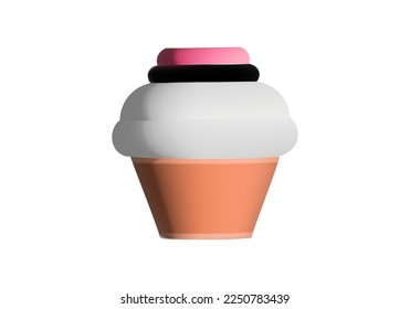 Paper cups filled with coffeeice cream in 3D on a white background