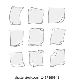 Papierrollensatz-Cartoon. Blanker Schatten, Vorlage beachten, Papierrollenzeichen falten. Isolierte Vektorillustration
