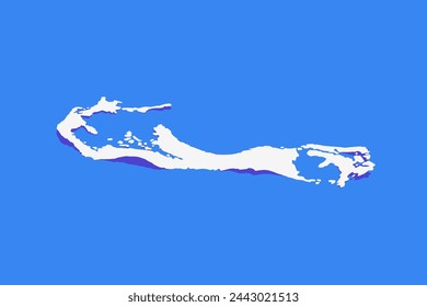 Rizo de papel estilizado de Bermudas Mapa con sombra aislado sobre fondo azul.