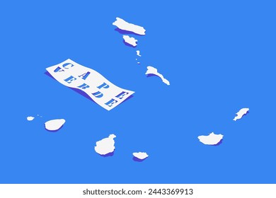 Paper Curl Stylized of Cape Verde Map with Shadow isolated on Blue Background.