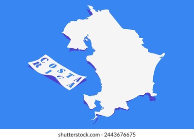 Paper Curl Stylized of Costa Rica Map with Shadow isolated on Blue Background.